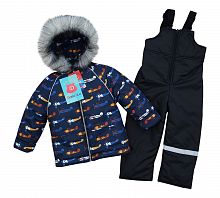 Комплект (куртка + полукомбинезон) зим. Арт. Льдинка 3045-5 самолеты; т. синий; черный