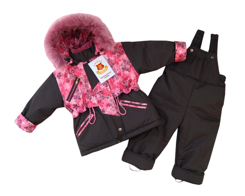 Комплект (куртка + комбинезон) зим. Арт. Аляска 3022-4 снежинки; розовый; т.серый