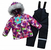 Комплект (куртка + полукомбинезон) зим. Арт. Льдинка 3045-1 единороги; фиолетовый; черный