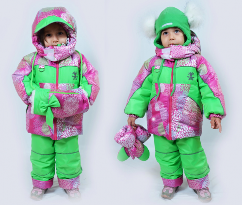 Комплект (куртка + полукомбинезон) зим Арт. Полярик 00201-11 розовый принт; свежая зелень